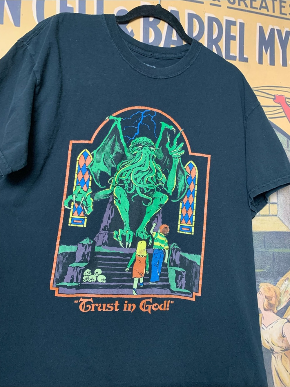 Steven Rhodes Cthulhu Trust in God! Graphic Black T-Shirt